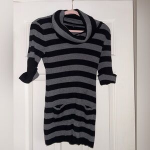 INC International Concepts Black and Gray Striped Cowl Neck Sweater